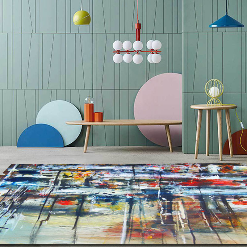 Multicolor Living Room Rug Modernism Brushstroke Pattern Rug Polyester Machine Washable Non-Slip Back Rug