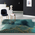 Creative Green Industrial Carpet Polyester Abstract Swirl Striped Pattern Carpet Washable Non-Slip Backing Pet-Friendly Carpet for Decoration