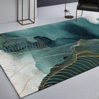 Creative Green Industrial Carpet Polyester Abstract Swirl Striped Pattern Carpet Washable Non-Slip Backing Pet-Friendly Carpet for Decoration