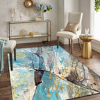 Aesthetic Abstract Watercolor Pattern Rug Blue Simple Rug Polyester Washable Non-Slip Pet-Friendly Area Rug for the Living Room