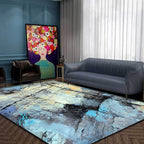 Aesthetic Abstract Watercolor Pattern Rug Blue Simple Rug Polyester Washable Non-Slip Pet-Friendly Area Rug for the Living Room