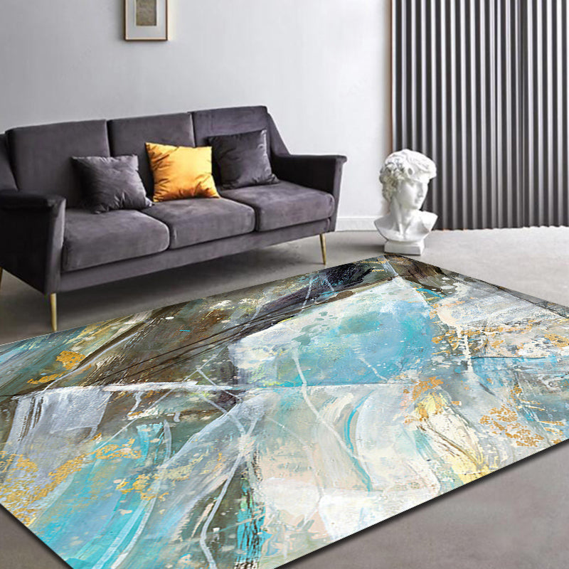 Aesthetic Abstract Watercolor Pattern Rug Blue Simple Rug Polyester Washable Non-Slip Pet-Friendly Area Rug for the Living Room