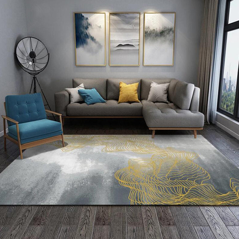 Gray Modernist Rug Polyester Swirl Stripe Pattern Rug Pet Friendly Washable Non-Slip Carpet for Bedroom