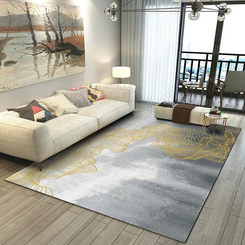 Gray Modernist Rug Polyester Swirl Stripe Pattern Rug Pet Friendly Washable Non-Slip Carpet for Bedroom