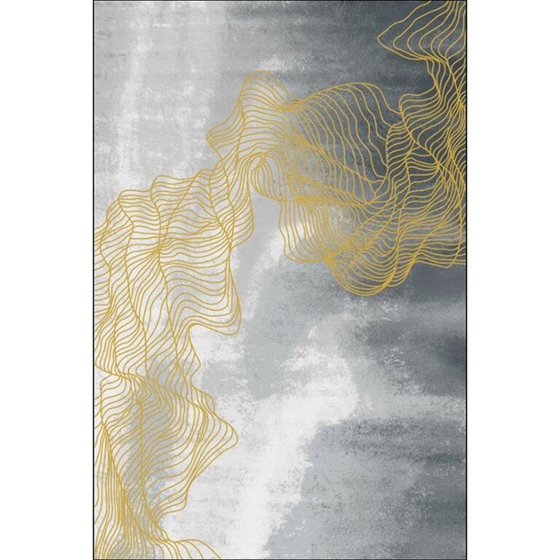 Gray Modernist Rug Polyester Swirl Stripe Pattern Rug Pet Friendly Washable Non-Slip Carpet for Bedroom