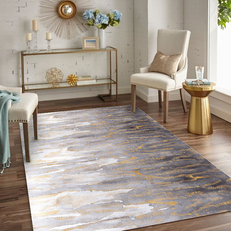 Gray Bedroom Rug Modernism Abstract Rug Polyester Machine Washable Non-Slip Backing Rug