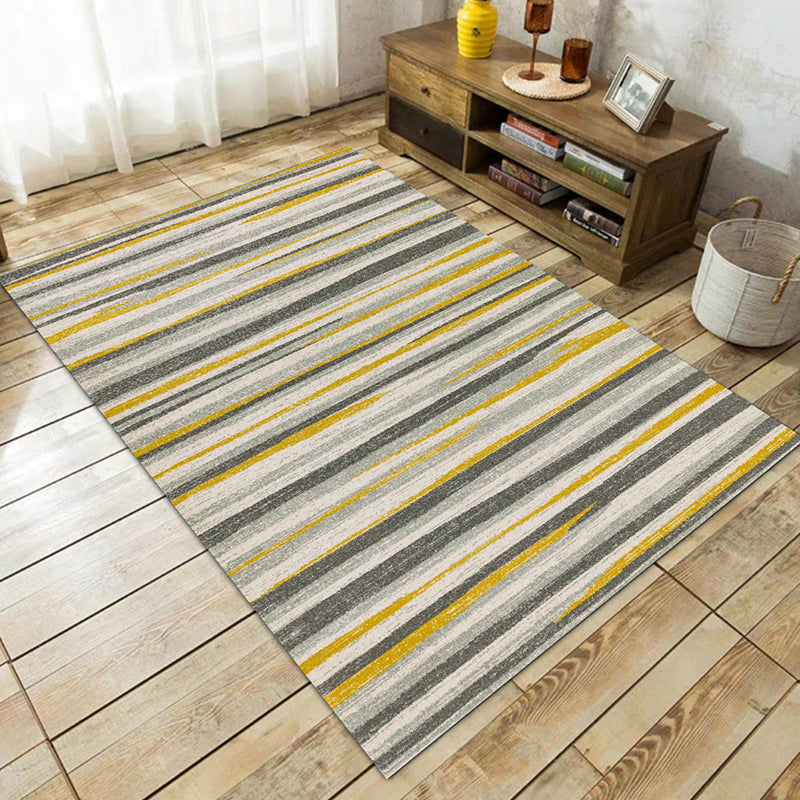 Simplicity Striped Pattern Carpet Yellow and Pink Polyester Carpet Non-Slip Pet Friendly Washable Carpet for Decoration