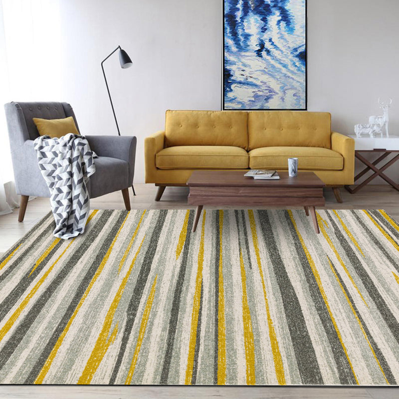 Simplicity Striped Pattern Carpet Yellow and Pink Polyester Carpet Non-Slip Pet Friendly Washable Carpet for Decoration