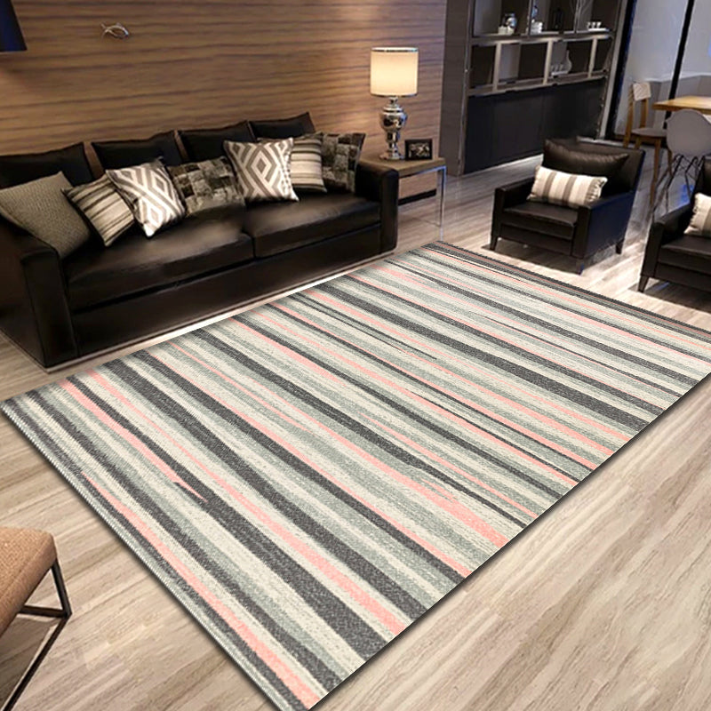 Simplicity Striped Pattern Carpet Yellow and Pink Polyester Carpet Non-Slip Pet Friendly Washable Carpet for Decoration