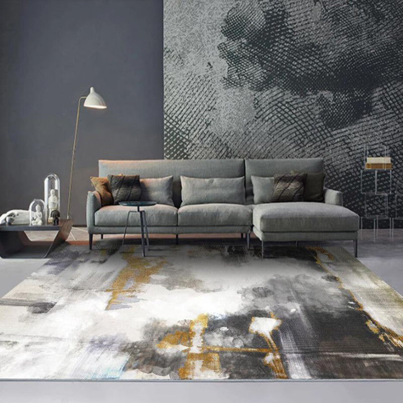 Funky Abstract Watercolor Pattern Rug Black Simplicity Rug Polyester Washable Non-Slip Pet-Friendly Area Rug for Living Room