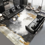 Funky Abstract Watercolor Pattern Rug Black Simplicity Rug Polyester Washable Non-Slip Pet-Friendly Area Rug for Living Room