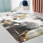 Funky Abstract Watercolor Pattern Rug Black Simplicity Rug Polyester Washable Non-Slip Pet-Friendly Area Rug for Living Room