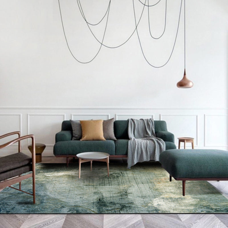 Green Modernism Carpet Polyester Abstract Area Rug Pet-Friendly Washable Non-Slip Area Rug for Bedroom