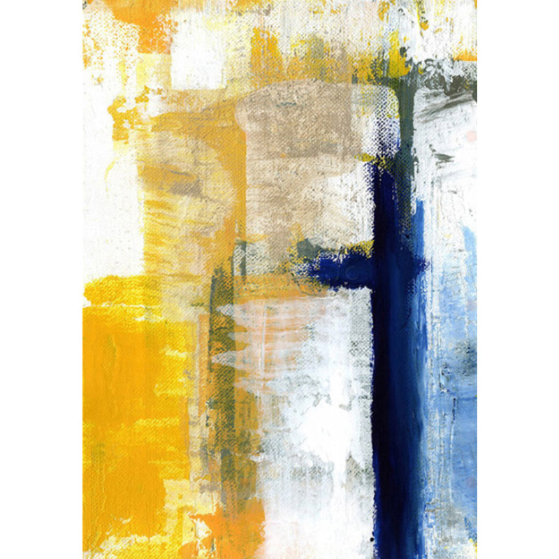 Yellow Living Room Carpet Industrial Brushstroke Painting Pattern Carpet Polyester Machine Washable Non-Slip Back Carpet
