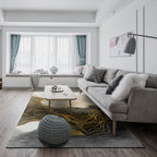 Modern Whirl Stripe Pattern Rug Black Polyester Area Rug Non-Slip Pet-Friendly Washable Rug for Living Room