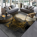 Modern Whirl Stripe Pattern Rug Black Polyester Area Rug Non-Slip Pet-Friendly Washable Rug for Living Room
