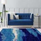 Contemporary Area Rug Blue Abstract Carpet Polyester Washable Non-Slip Pet Friendly Area Rug