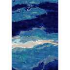 Contemporary Area Rug Blue Abstract Carpet Polyester Washable Non-Slip Pet Friendly Area Rug