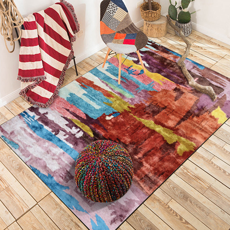 Unique Abstract Area Rug Multi Color Contemporary Rug Polyester Washable Nonslip Pet Friendly Area Rug for Living Room