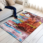 Unique Abstract Area Rug Multi Color Contemporary Rug Polyester Washable Nonslip Pet Friendly Area Rug for Living Room