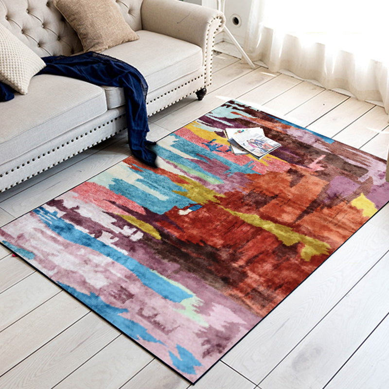 Unique Abstract Area Rug Multi Color Contemporary Rug Polyester Washable Nonslip Pet Friendly Area Rug for Living Room