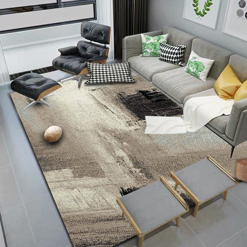 Brown Study Rug Industrial Abstract Area Rug Polyester Machine Washable Non-Slip Back Zone Rug