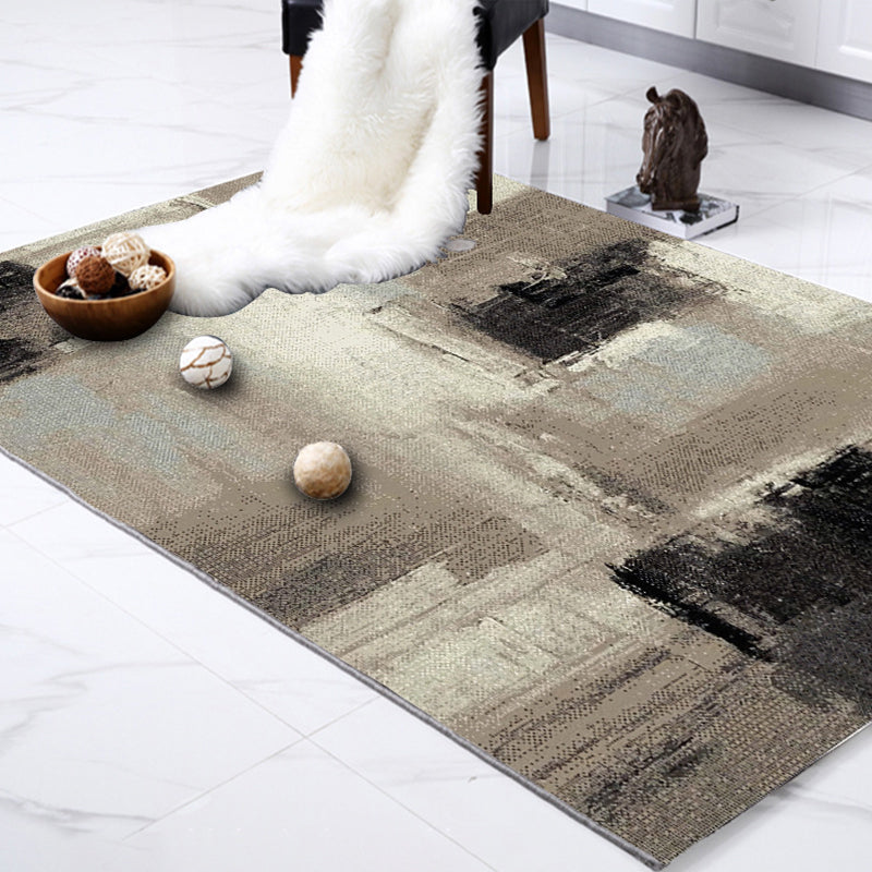 Brown Study Rug Industrial Abstract Area Rug Polyester Machine Washable Non-Slip Back Zone Rug