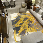 Modernism Abstract Carpet Gold Polyester Rug Non-Slip Pet-Friendly Washable Rug for Sitting Area