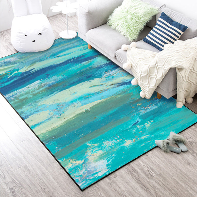 Multicolor Industrial Carpet Polyester Watercolor Pattern Carpet Pet Friendly Washable Non-Slip Carpet for the Bedroom