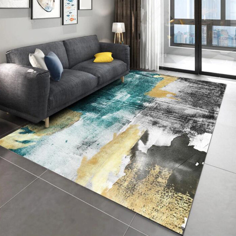 Multi colored living room rug Modern watercolor pattern rug Polyester machine washable non-slip back carpet