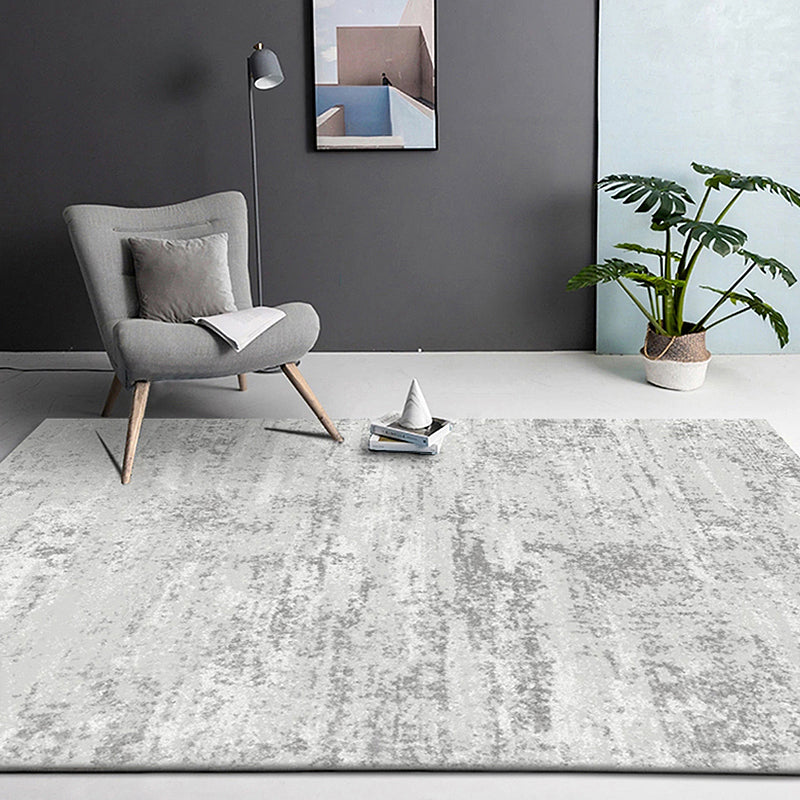 Industry Abstract Area Rug Silver Gray Polyester Carpet Non-Slip Pet Friendly Washable Rug for Living Room
