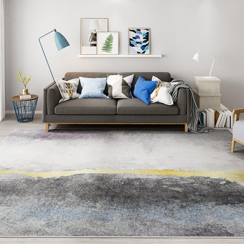 Modernist Salon Carpet Gray and Blue Abstract Carpet Polyester Machine Anti-slip Back Area Carpet
