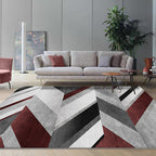 High-quality gray rug with striped pattern made of polyester, washable, non-slip backing, pet-friendly rug for the living room