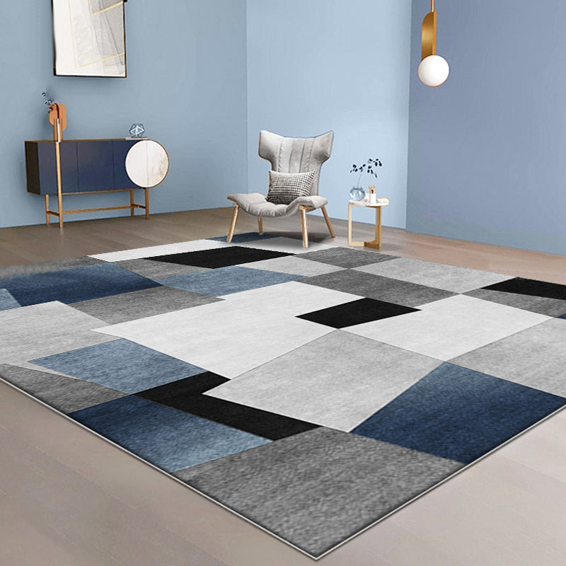 Gray and Blue New Arrival Rug Polyester Checkered Pattern Rug Pet Friendly Washable Non-Slip Rug for the Living Room