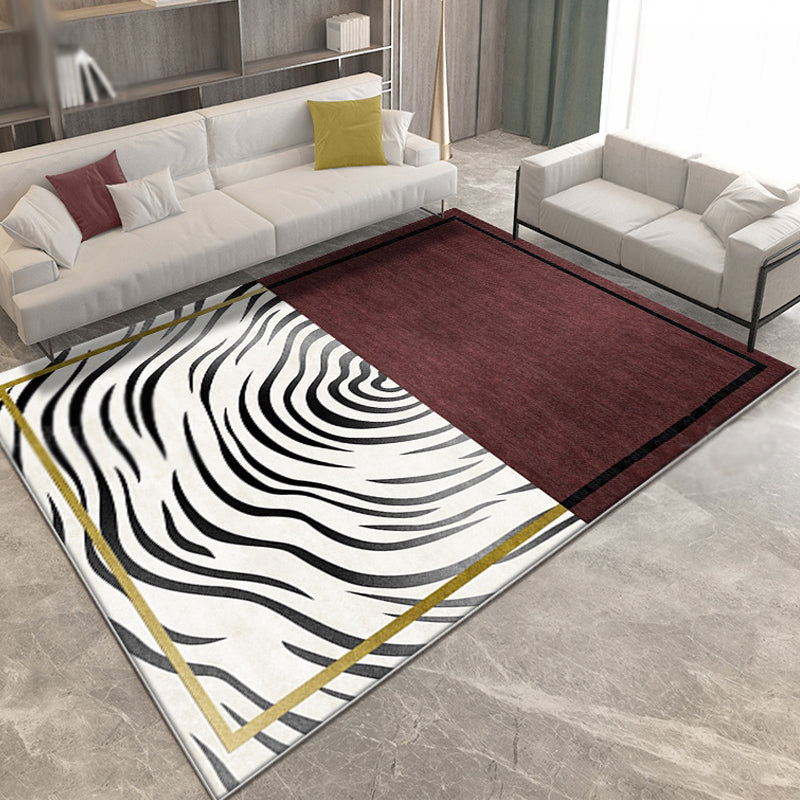 Red whirl striped pattern rug polyester modernist rug washable non-slip backing rug for living room