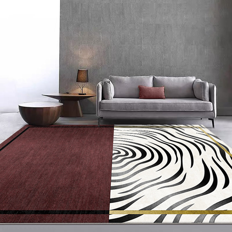 Red whirl striped pattern rug polyester modernist rug washable non-slip backing rug for living room