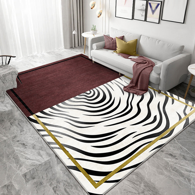 Red whirl striped pattern rug polyester modernist rug washable non-slip backing rug for living room