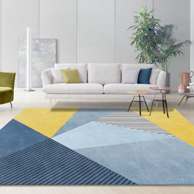 New arrival Striped Carpet Blue and Yellow Polyester Rug Washable Non-slip Back Pet-friendly Rug for Bedroom