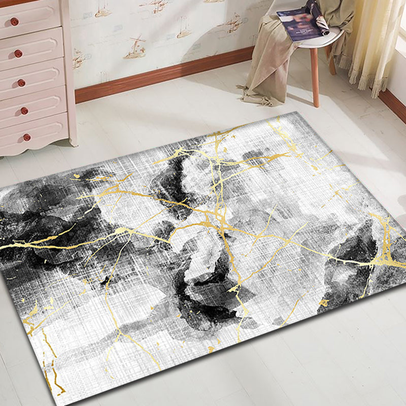 Unique Abstract Rug Black Industrial Rug Polyester Machine Washable Non-Slip Pet Friendly Carpet for Living Room