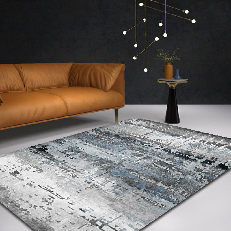 Creative Industrial Area Floor Rug Polyester Grey Abstract Carpet Washable Pet Friendly Rug for Parlor