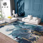 Blue Modernism Rug Polyester Swirl Stripes and Watercolor Pattern Rug Pet-Friendly Washable Non-Slip Rug for Bedroom