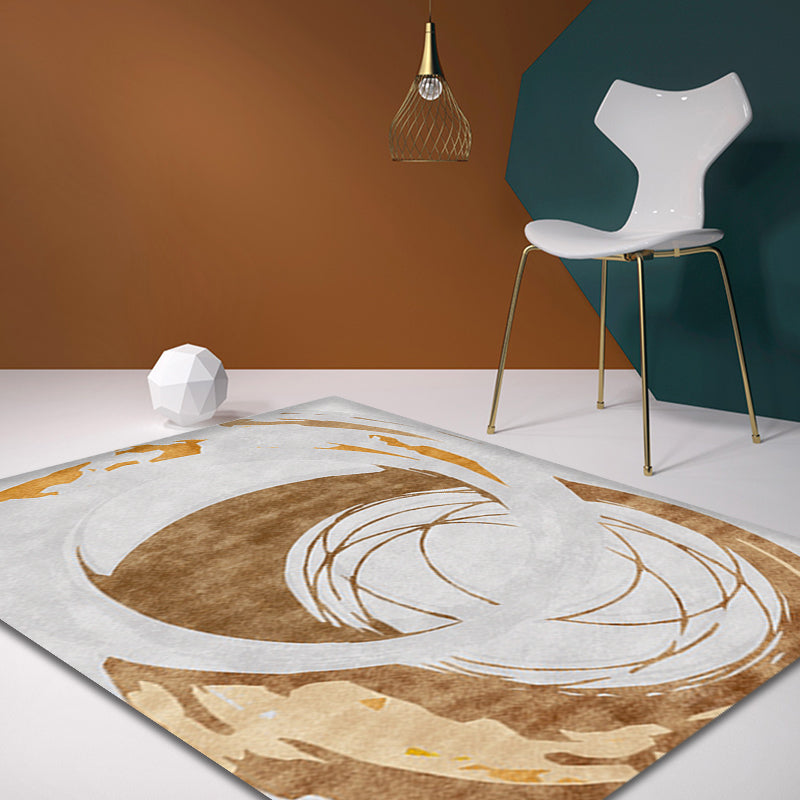 Brown Circle Design Carpet Polyester Industrial Carpet Washable Non-Slip Back Animal-Friendly Area Rug for the Living Room