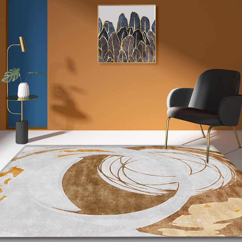 Brown Circle Design Carpet Polyester Industrial Carpet Washable Non-Slip Back Animal-Friendly Area Rug for the Living Room