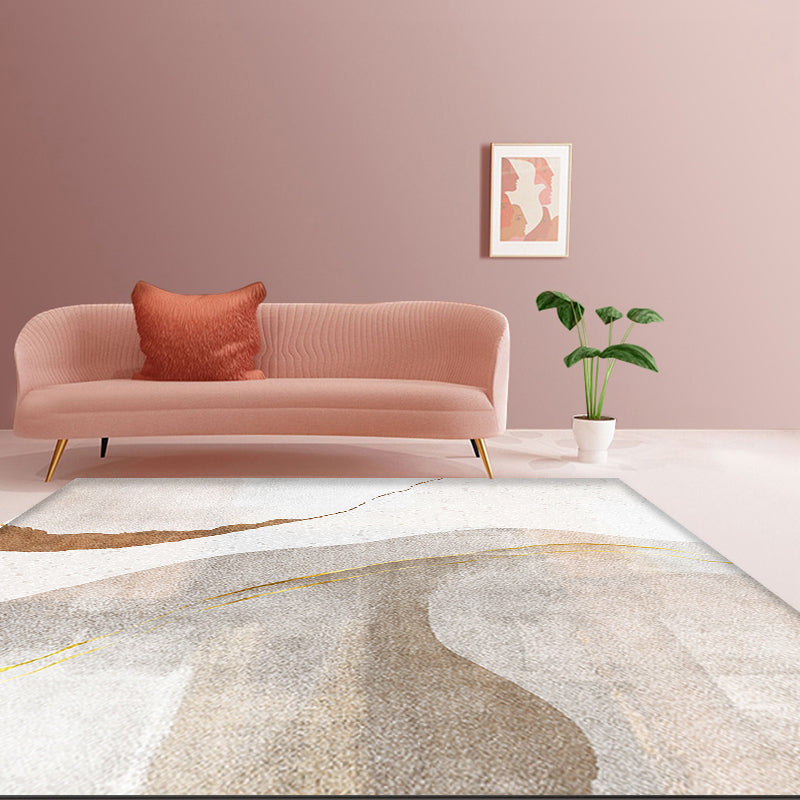 Brown Parlour Rug Simplicity Abstract Rug Polyester Machine Washable Non-Slip Backing Carpet