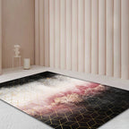 Modern Living Room Rug Black and Pink Abstract Rug Polyester Machine Washable Non-Slip Backing Pet-Friendly Rug