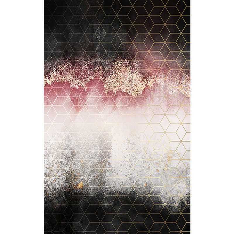 Modern Living Room Rug Black and Pink Abstract Rug Polyester Machine Washable Non-Slip Backing Pet-Friendly Rug