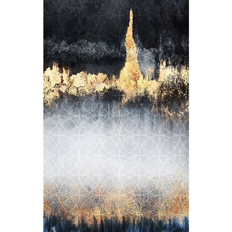 Funky Abstract Rug Black and Gold Industrial Carpet Polyester Non-Slip Washable Pet-Friendly Area Rug for Living Room