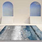Industrial Style Abstract Carpet Blue and Grey Polyester Rug Anti-Slip Backing Area Rug for Seating Area