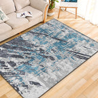 Modern Parlour Rug Blue Abstract Rug Polyester Machine Washable Non-Slip Back Pet Friendly Indoor Rug