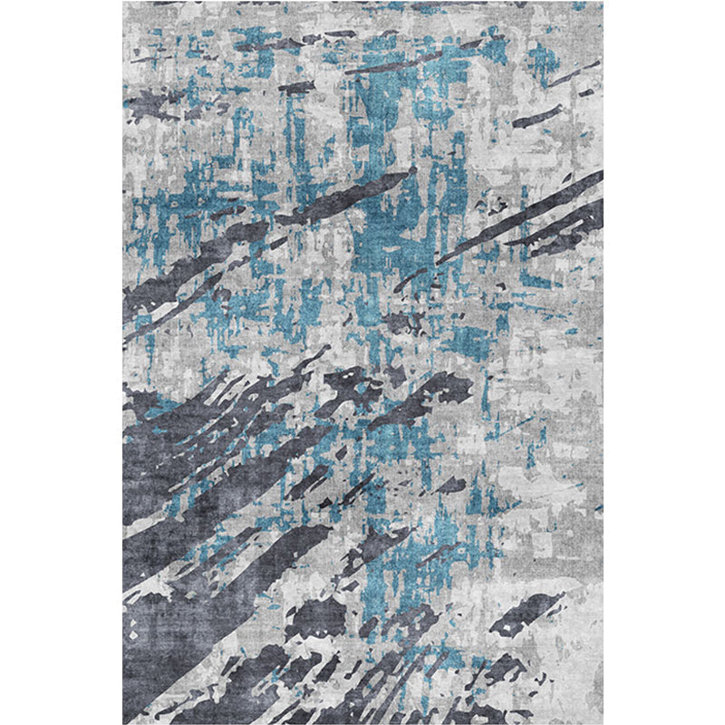 Modern Parlour Rug Blue Abstract Rug Polyester Machine Washable Non-Slip Back Pet Friendly Indoor Rug